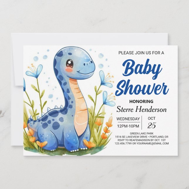  Modern Cute Digital Dinosaur Boy Baby Shower Invitation (Front)