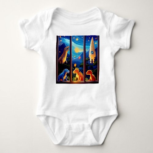 Modern Cute Dino Adventure Baby Bodysuit