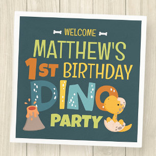 Modern Cute Dino Dinosaur Kid's Birthday Napkins