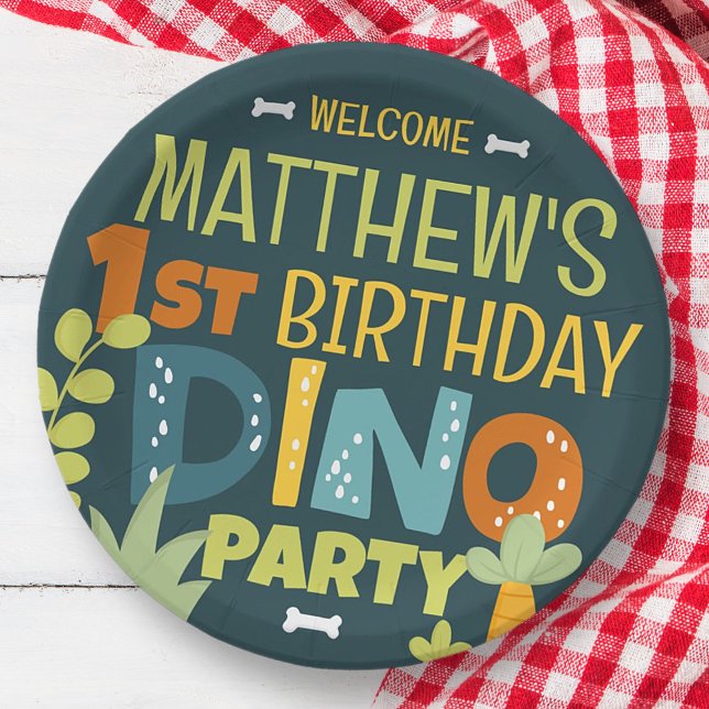 Modern Cute Dino Dinosaur Kid's Birthday Paper Plates (Creator Uploaded)