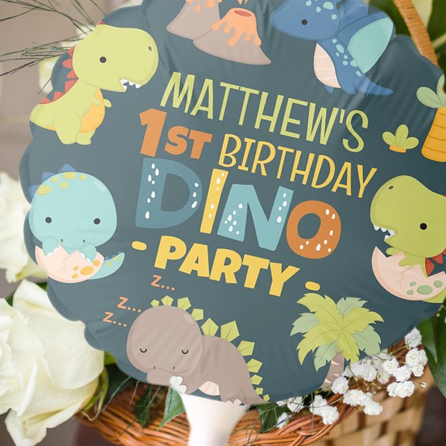 Modern Cute Dino Dinosaur Kid's Birthday Party Balloon (Creator Uploaded)