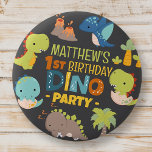 Modern Cute Dino Dinosaur Kid's Birthday Party Button<br><div class="desc">Composed of fun sans serif handwritten typography; Cute T-REX dinosaurs in the backgroud

This is designed by Select Party Supplies,  exclusive for Zazzle.

Available here:
http://www.zazzle.com/store/selectpartysupplies</div>