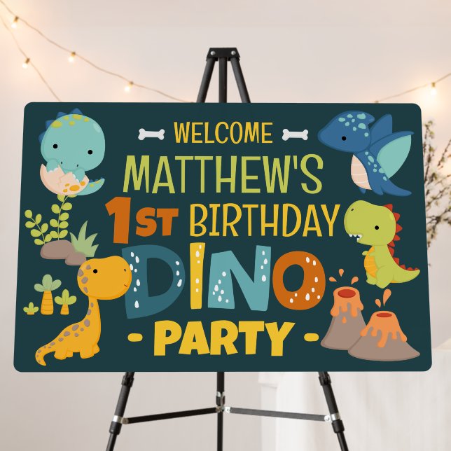 Modern Cute Dino Dinosaur Kid's Birthday Party Foam Board (In Situ (Stand))