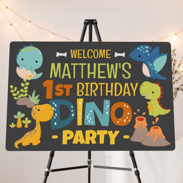 Modern Cute Dino Dinosaur Kid's Birthday Party Foam Board (In Situ (Stand))