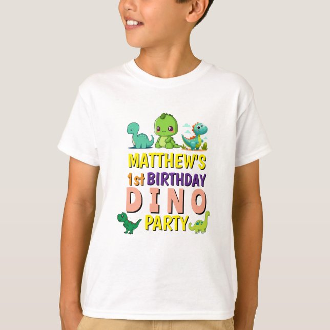 Modern Cute Dino Dinosaur Kid's Birthday Party T-S T-Shirt (Front)