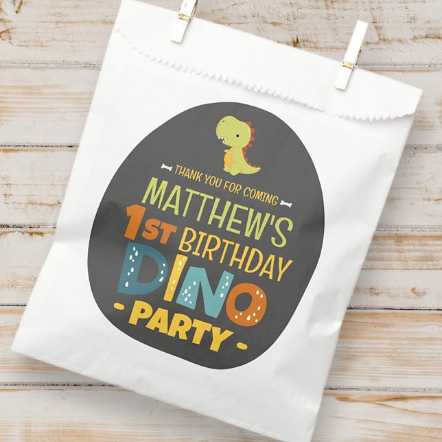 Modern Cute Dino Dinosaur Kid's Birthday Thank You Favor Bag (Creator Uploaded)