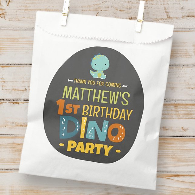 Modern Cute Dino Dinosaur Kid's Birthday Thank You Favor Bag (Creator Uploaded)