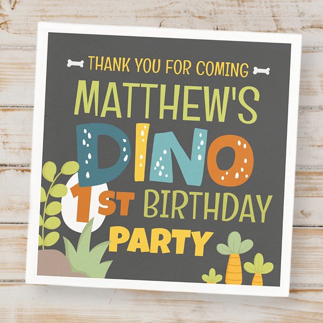 Modern Cute Dino Dinosaur Kid's Birthday Thank You Napkins (Creator Uploaded)