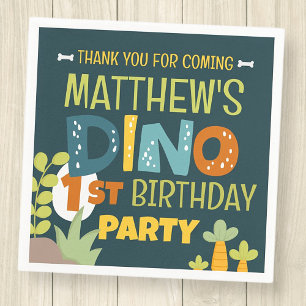Modern Cute Dino Dinosaur Kid's Birthday Thank You Napkins