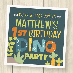 Modern Cute Dino Dinosaur Kid's Birthday Thank You Napkins