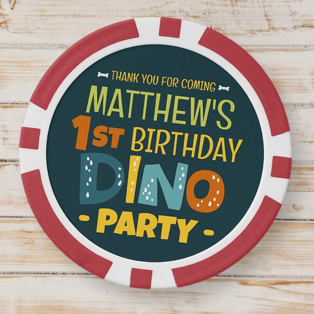 Modern Cute Dino Dinosaur Kid's Birthday Thank You Poker Chips (Creator Uploaded)