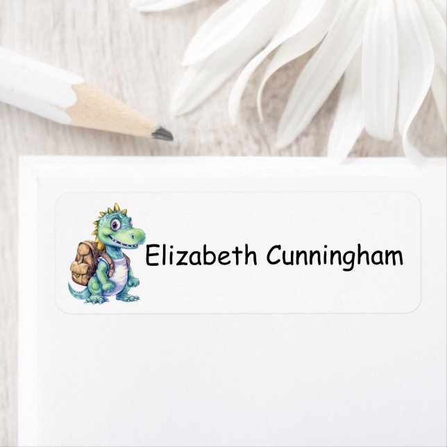 Modern Cute Dinosaur Add Your Name Kids Label (Insitu)