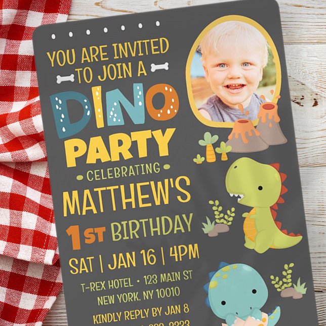 Modern Cute Dinosaur Dino Kid's Birthday Party Invitation (Creator Uploaded)