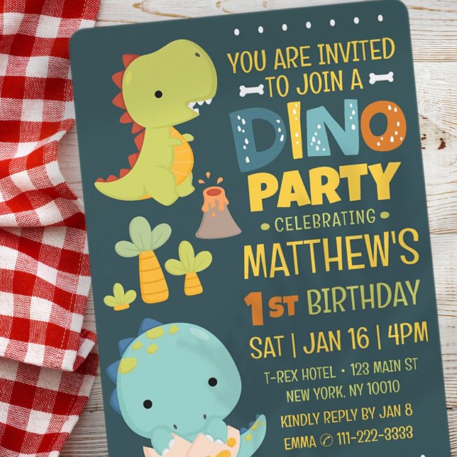 Modern Cute Dinosaur Dino Kid's Birthday Party Invitation (Creator Uploaded)