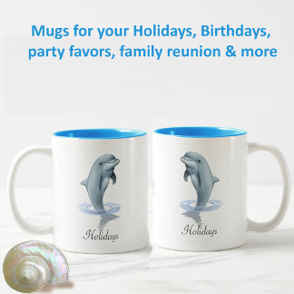 Modern Cute Dolphin, Script and Monogram Two-Tone Coffee Mug