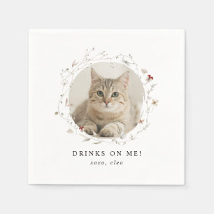 Modern Cute Drinks on Me Pet Photo Wedding Napkins