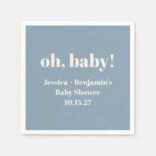 Modern Cute Dusty Blue Baby Shower Custom Name Napkins