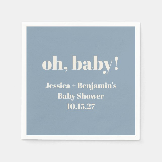 Modern Cute Dusty Blue Baby Shower Custom Name Napkins (Front)