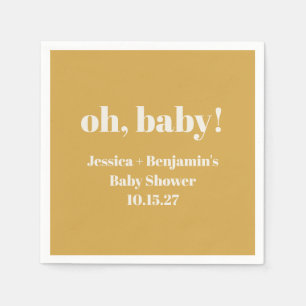 Modern Cute Dusty Yellow Baby Shower Custom Name Napkins