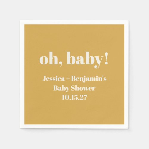 Modern Cute Dusty Yellow Baby Shower Custom Name Napkins