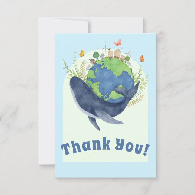 Modern Cute Earth Day Blue Whale Thank You Card (Front)