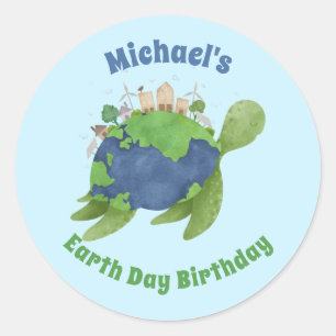Modern Cute Earth Day Sea Turtle Birthday Party Classic Round Sticker