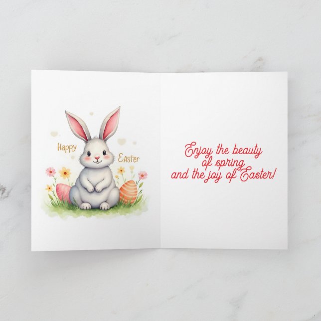 Modern Cute Easter Bunny And Eggs Collection Holiday Card (Inside)