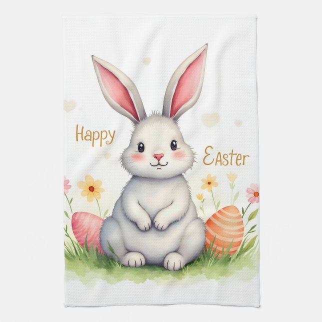 Modern Cute Easter Bunny And Eggs Collection Kitchen Towel (Vertical)