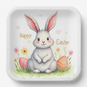 Modern Cute Easter Bunny And Eggs Collection Paper Plates