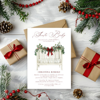 Modern Cute Elegant Santa Baby Baby Shower Invitation