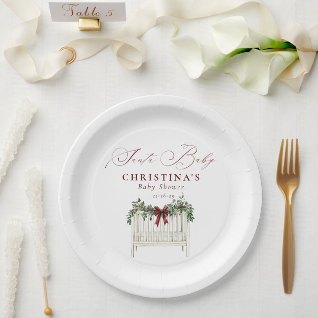 Modern Cute Elegant Santa Baby Baby Shower  Paper Plates (Wedding)