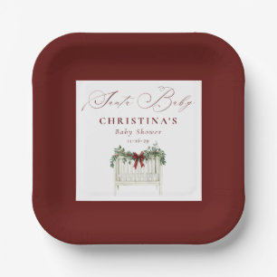 Modern Cute Elegant Santa Baby Baby Shower Paper Plates