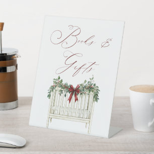 Modern Cute Elegant Santa Baby Baby Shower  Pedestal Sign