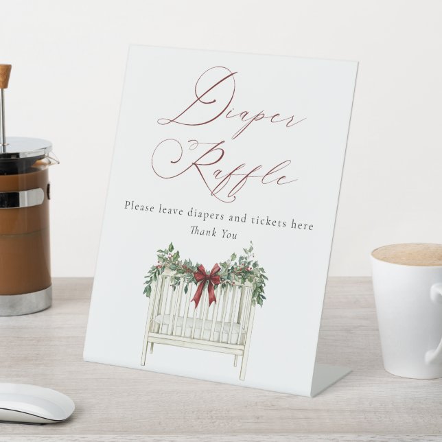 Modern Cute Elegant Santa Baby Baby Shower  Pedestal Sign (In SItu)