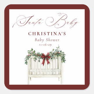Modern Cute Elegant Santa Baby Baby Shower Square Sticker
