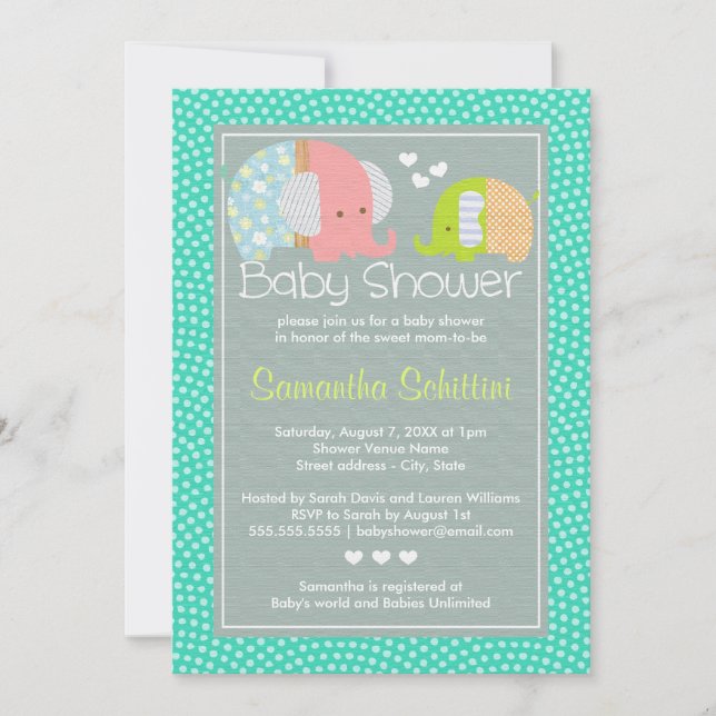 Modern Cute Elephant Mom and Baby Boy Shower Invitation (Front)
