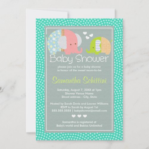 Modern Cute Elephant Mom and Baby Boy Shower Personalized Announcements