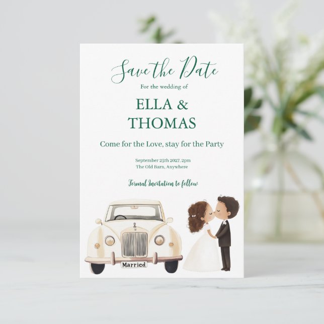 Modern Cute Emerald Green  Save The Date (Standing Front)