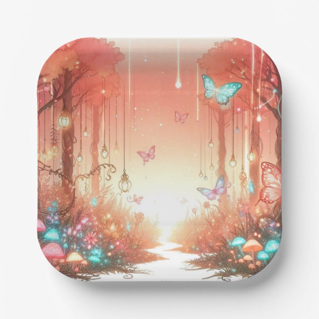 Modern Cute Enchanted Forest Baby Shower Paper Plates (Front)