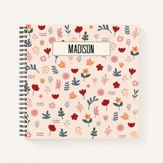 Modern Cute Esthetic Flower Pattern Notebook (Front)