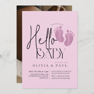 Modern & cute Feet Glitter Baby Girl Shower Invitation
