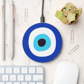 Modern Cute Feminine Blue Mediterranean Greek Eye Wireless Charger