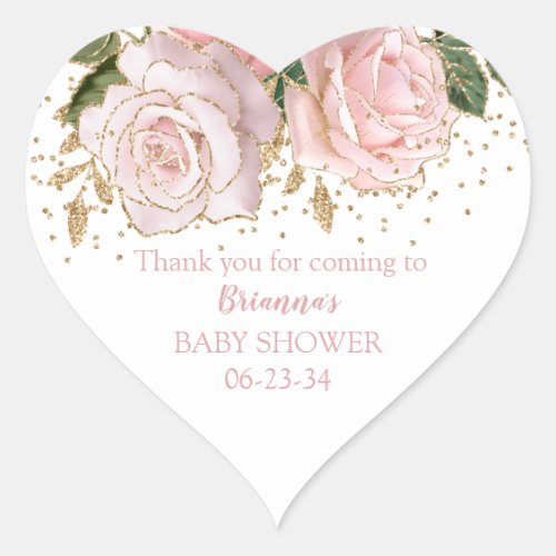Modern Cute Floral Baby Girl Shower Heart Sticker