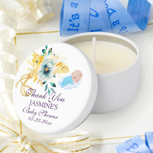 Modern Cute floral Boy Baby Shower Custom Favor Mini Candle Favors