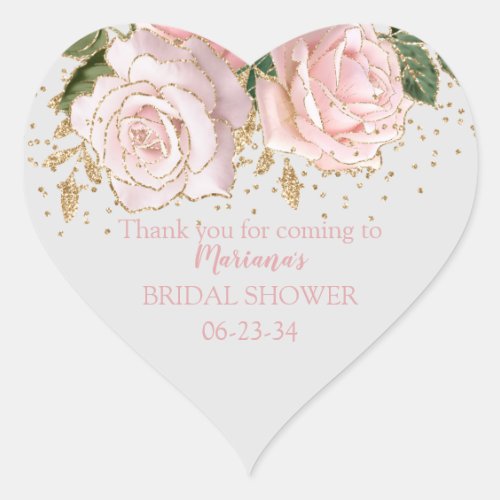 Modern Cute Floral Bridal Shower Heart Sticker