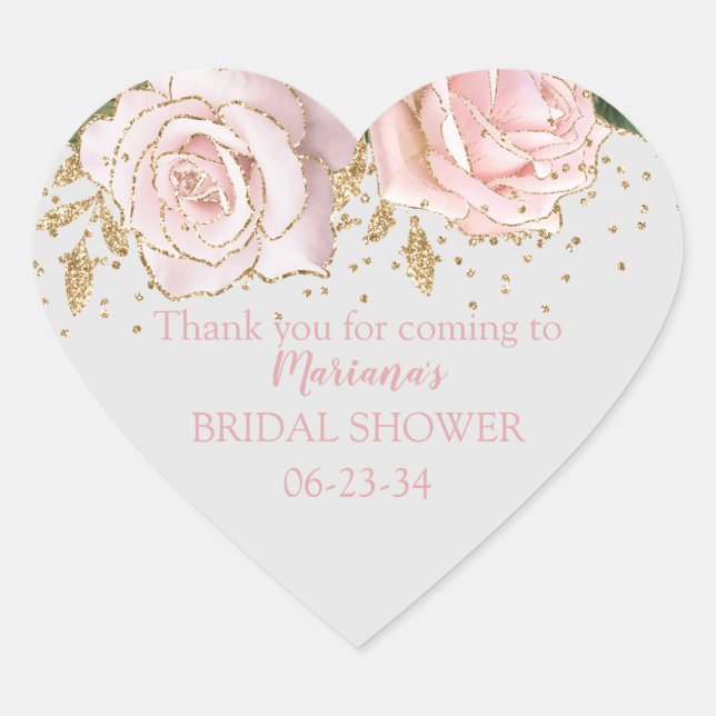 Modern Cute Floral Bridal Shower Heart Sticker (Front)