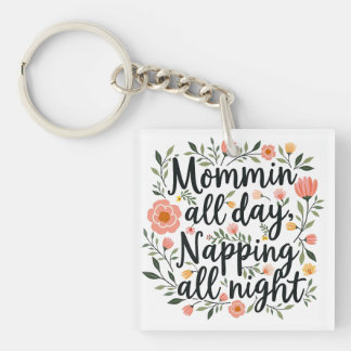 Modern Cute Floral Mama Quote Keychain
