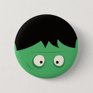 Modern Cute Frankenstein Monster Halloween Button