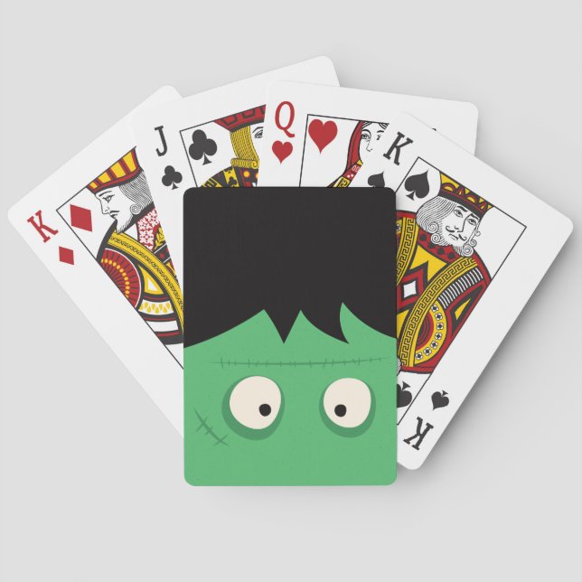 Modern Cute Frankenstein Monster Halloween Poker Cards (Back)