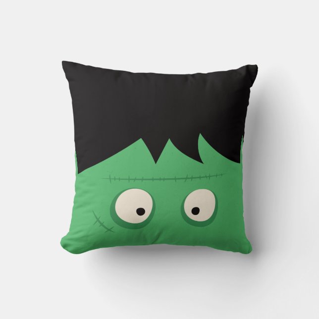 Modern Cute Frankenstein Monster Halloween Throw Pillow (Front)